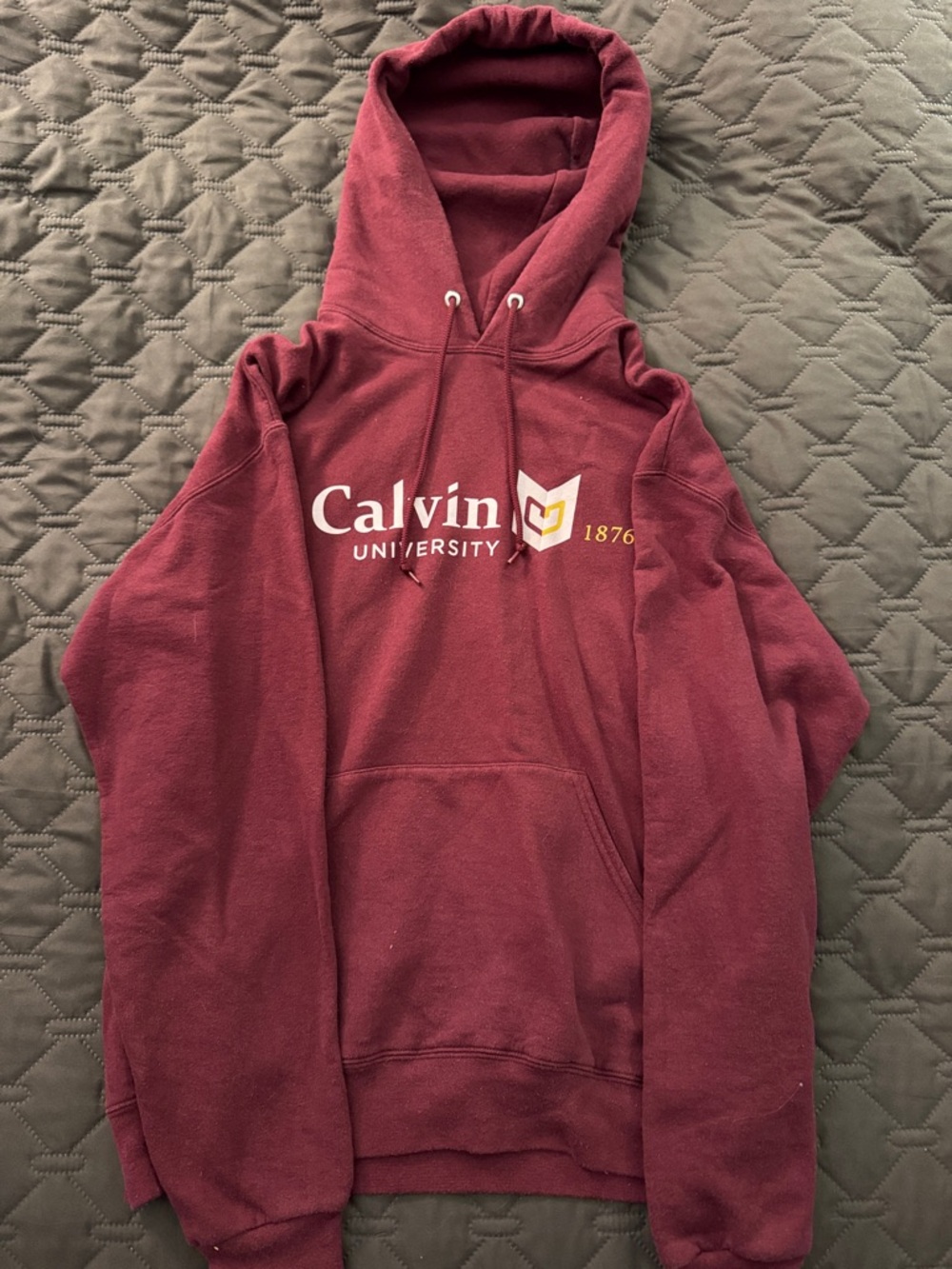 Jerzees Maroon Pullover Hoodie with Calvin University Logo